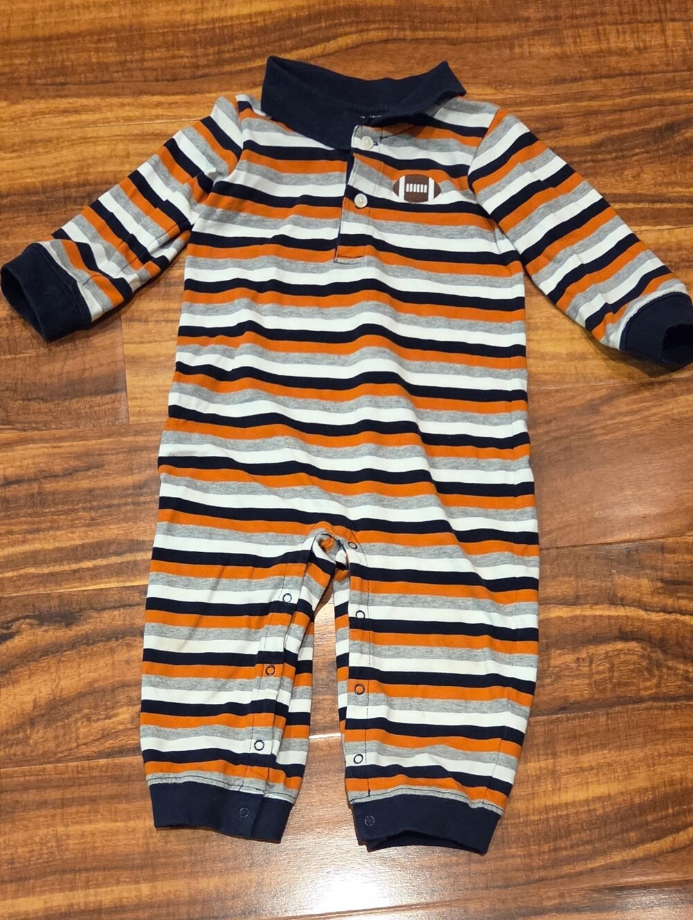 Gymboree EUC 12-18 Months Striped Navy/Orange One-Piece Polo Romper